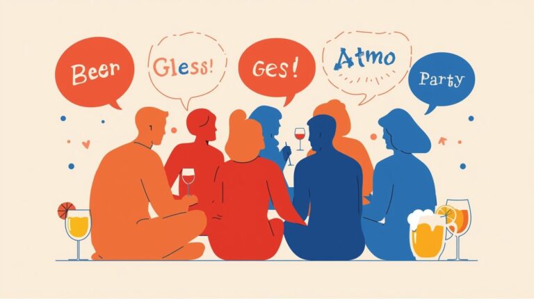 Társaság körben ül, felettük szövegbuborékok látszódnak - szóbeli játék ötletek.