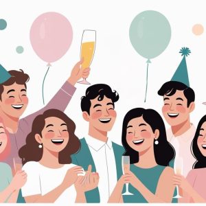 Baráti társaság lánybúcsút, legénybúcsút együtt ünnepli, mindenki nevet, jól érzi magát.